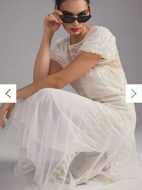 Forever that girl Anthropologie cap sleeve beige cream sheer dress